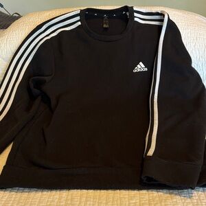 Adidas Men's Black Crewneck Sweater with White Stripes